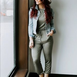 Olive Pocketed Knit Jumpsuit